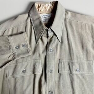 True Vintage 40s Yale Regulation Military Shirt Mens XL WWII Pockets Rayon Crash
